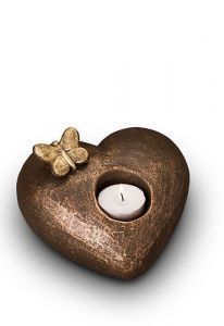 Hartvormige mini urn 'Tederheid' met kaarshouder | brons- en zilverkleurig