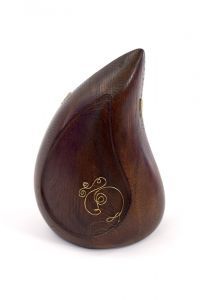 Houten urn 'Traandruppel' met tulp