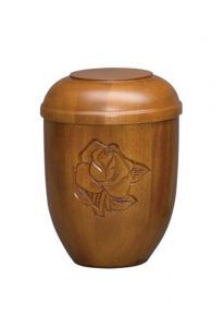 Houten urn met roos
