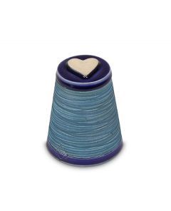Handgemaakte mini urn 'Koniko' met hartje midnight blue